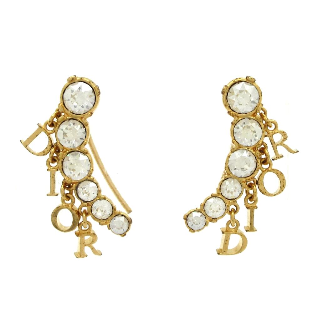 Christian Dior Dio(r)evolution Earrings Gold Clear Hardware Rhinestones